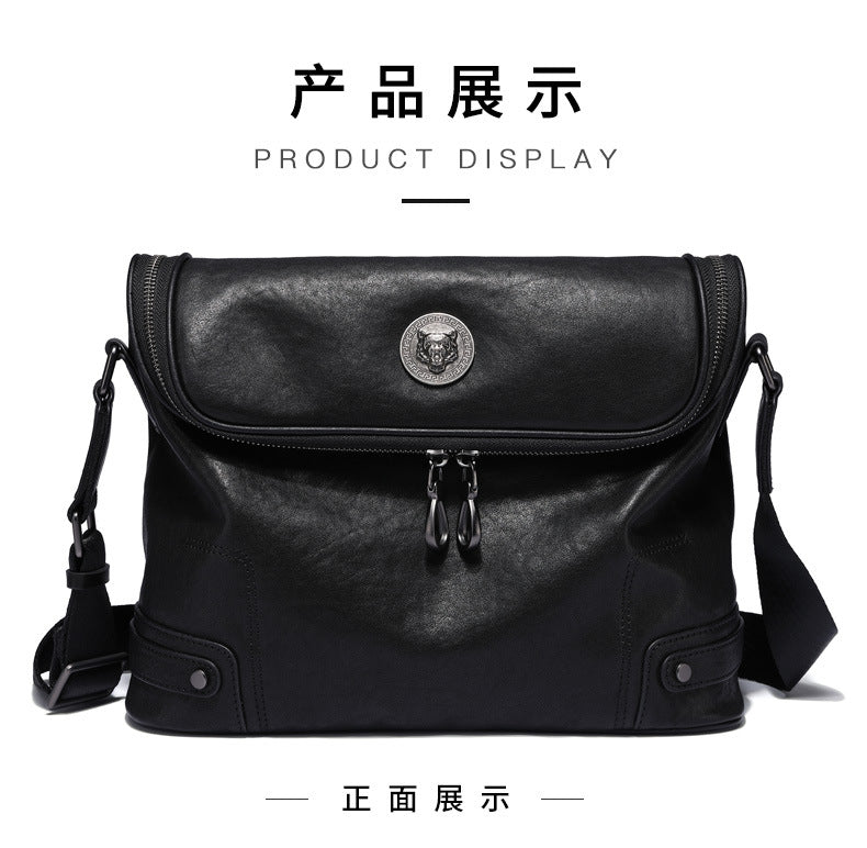Men's shoulder bag, genuine cowhide leather, casual, multi-functional, large capacity, fashion crossbody bag 