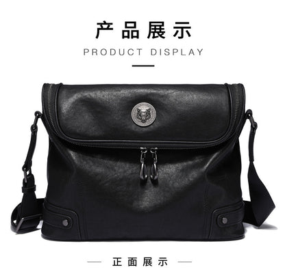 Men's shoulder bag, genuine cowhide leather, casual, multi-functional, large capacity, fashion crossbody bag 
