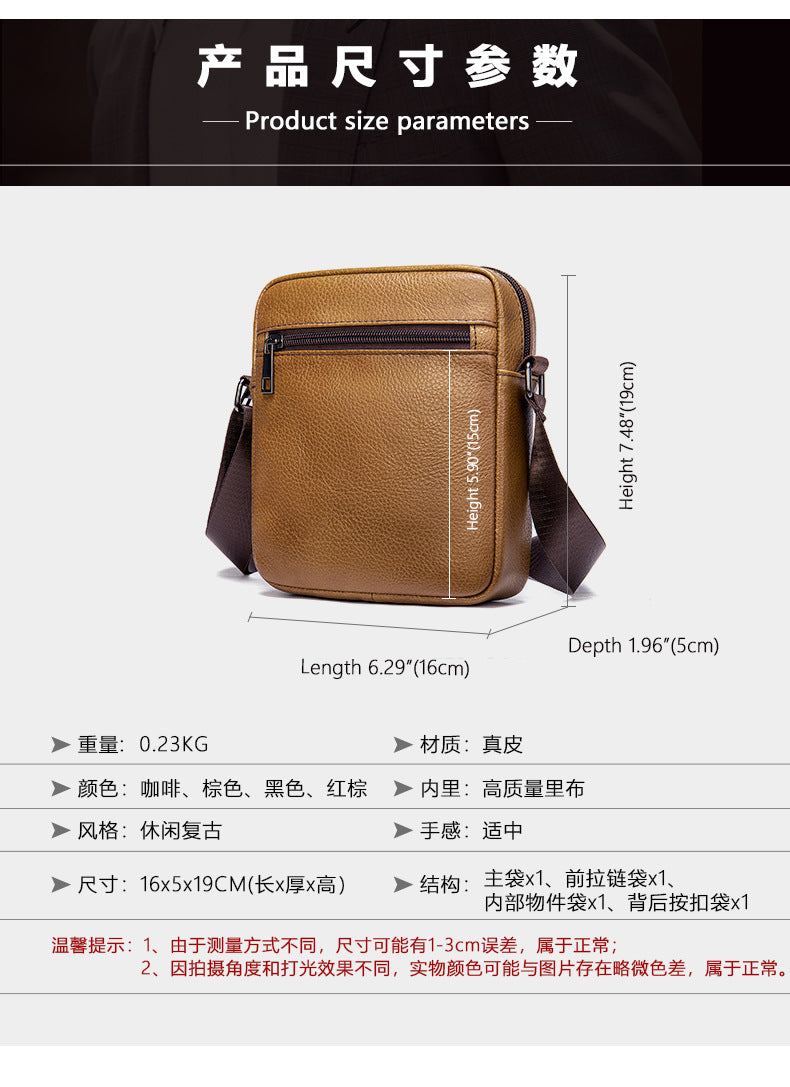 Men's shoulder bag Genuine cowhide leather business commuter lychee pattern crossbody bag for men 