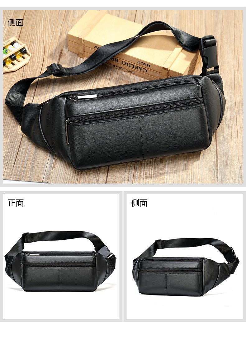 Men's Waist Bag Sheepskin Genuine Leather Fashion Casual Simple Multifunctional Crossbody Bust Bag 