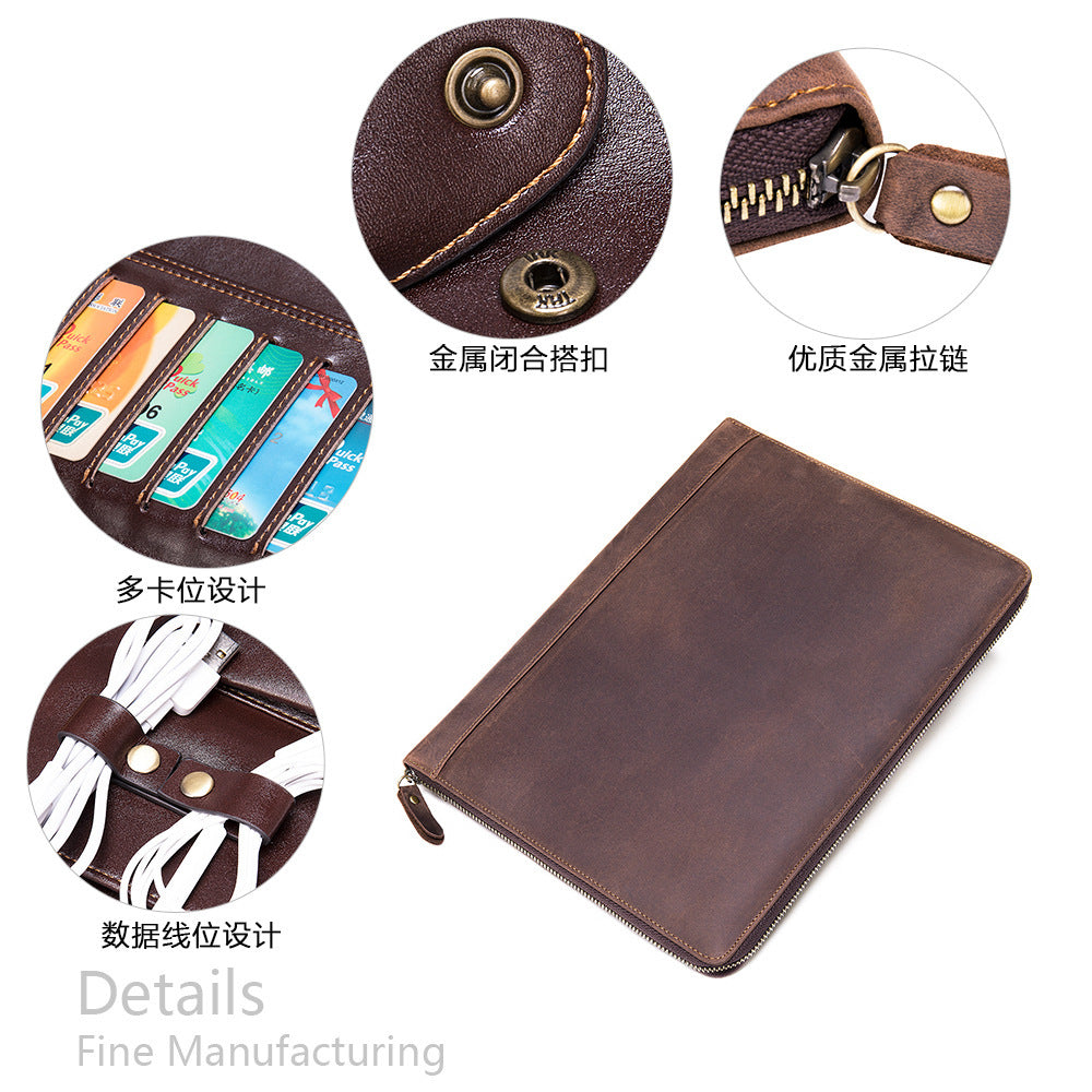 Men's Large Capacity Retro Crazy Horse Clutch Bag Long Wallet Card Holder Multifunctional Men's Handbag 