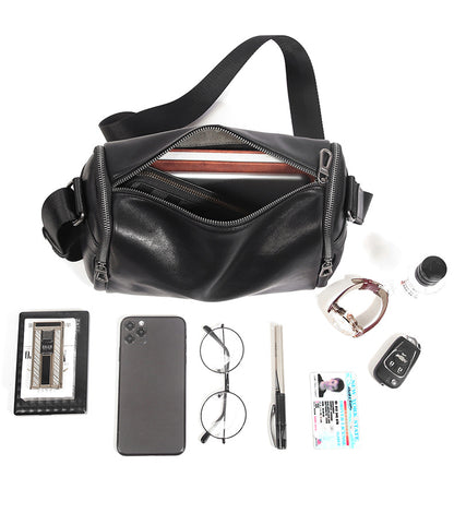 Men's shoulder bag Genuine cowhide leather cylindrical fashion casual large capacity crossbody bag for men 