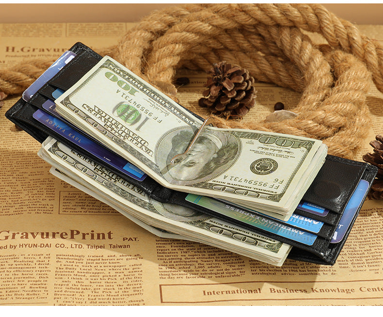 Men's short wallet cowhide magnetic snap anti-theft brush RFID coin card holder card bag wallet for men 