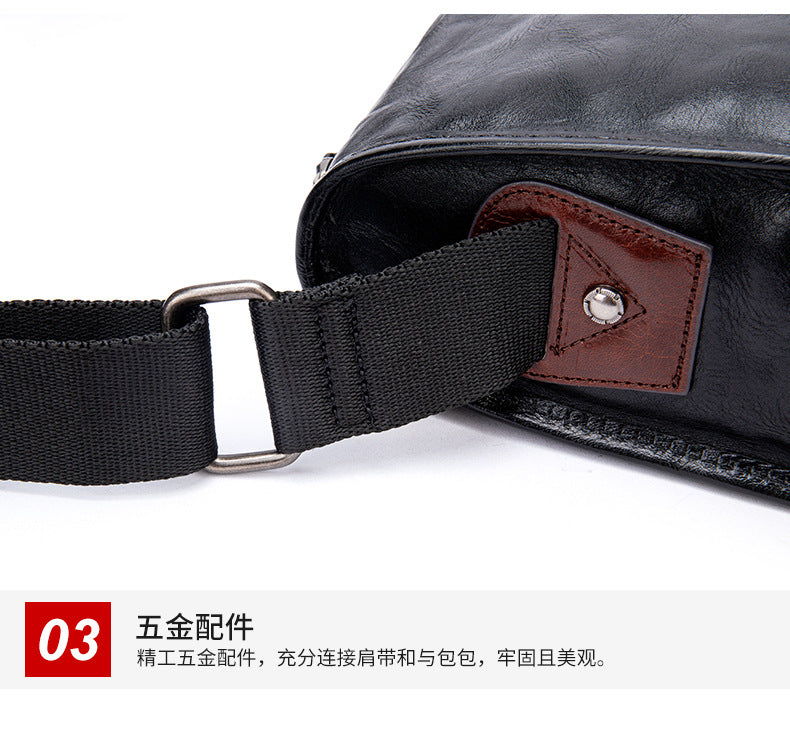 Men's Shoulder Bag Genuine Cowhide Leather Fashion Hand-held Crossbody Bag for Men 