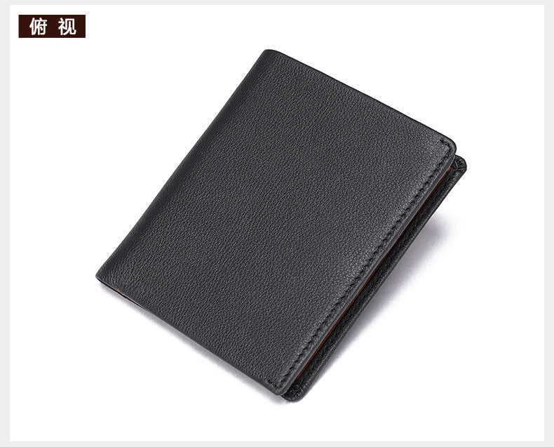 Men's short wallet genuine cowhide leather bi-fold retro card bag men's wallet 
