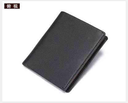 Men's short wallet genuine cowhide leather bi-fold retro card bag men's wallet 