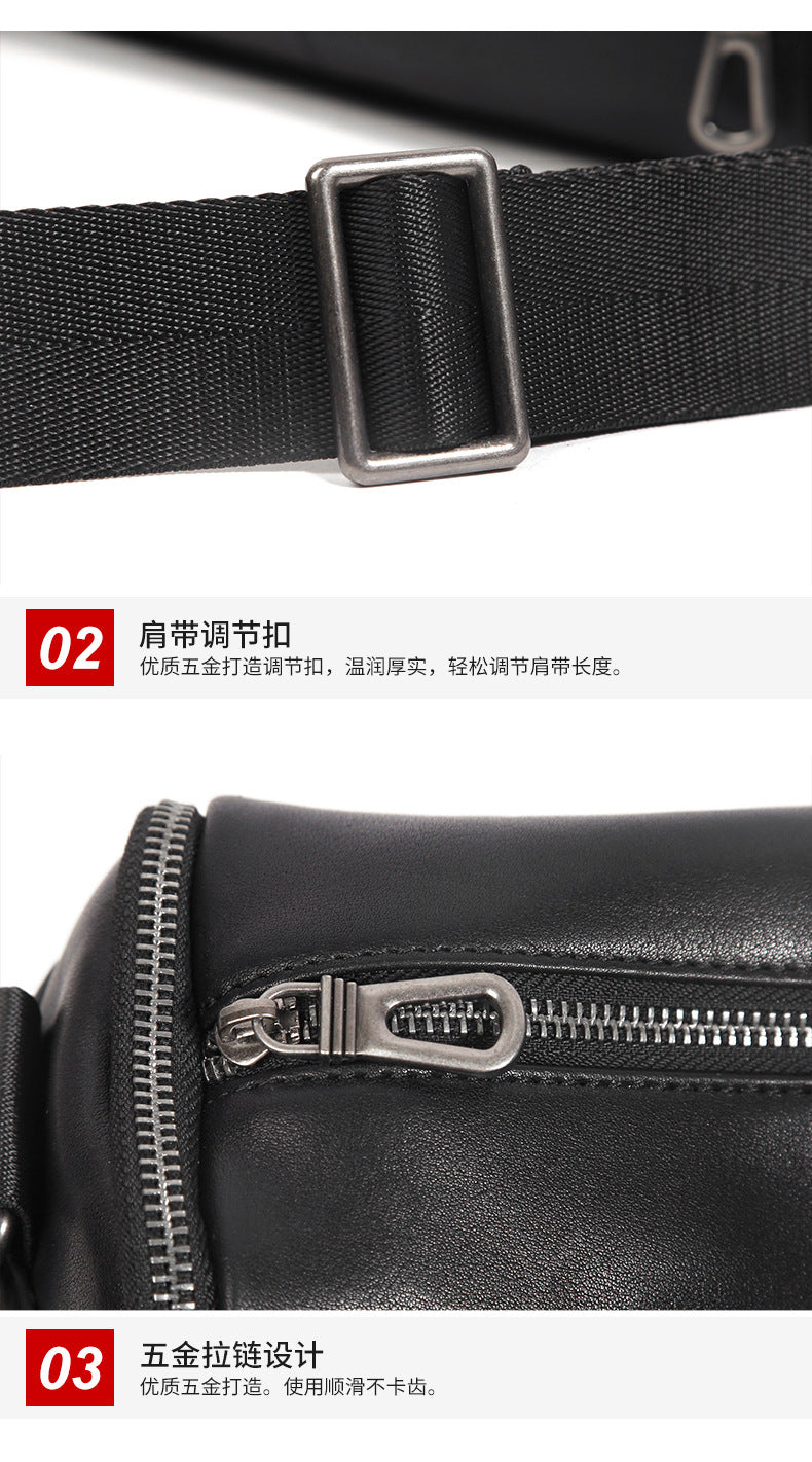 Men's shoulder bag Genuine cowhide leather cylindrical fashion casual large capacity crossbody bag for men 