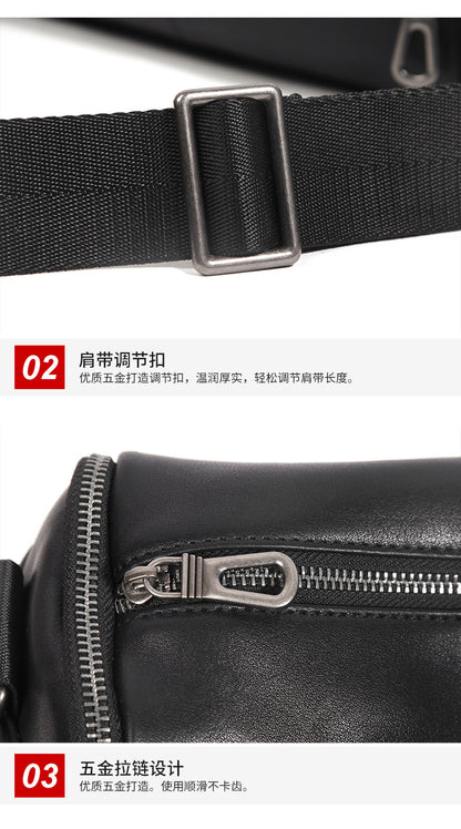 Men's shoulder bag Genuine cowhide leather cylindrical fashion casual large capacity crossbody bag for men 