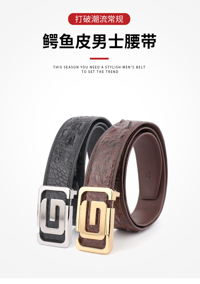 Men's Belt Crocodile Skin Genuine Leather Width 3.8cm Casual Men's Belt 