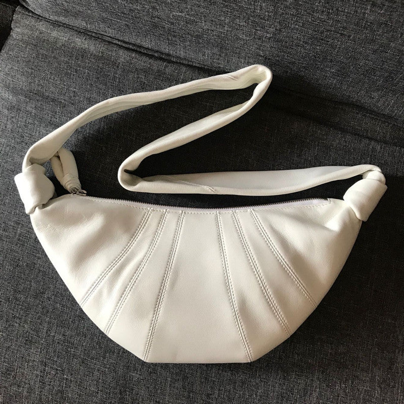 Retro women's cowhide bag Genuine leather stylish shoulder bag Women's croissant crossbody bag