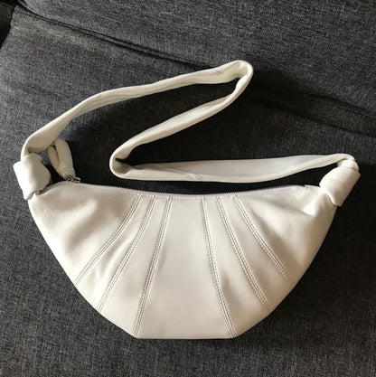 Retro women's cowhide bag Genuine leather stylish shoulder bag Women's croissant crossbody bag