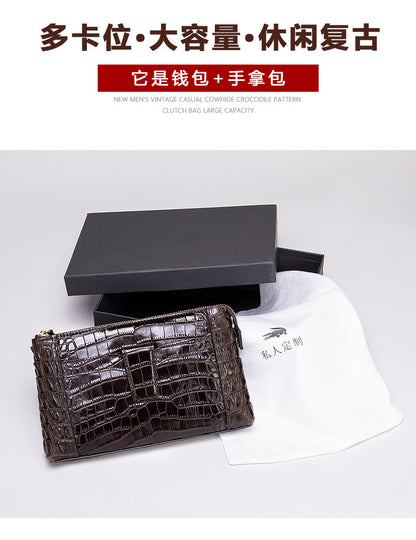 Men's Wallet Cow Leather Crocodile Crest Fashion Clutch Bag Smartphone Coin Card Holder Men's Wallet 