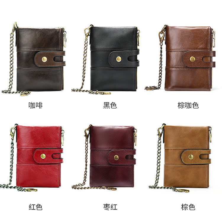 Men's short wallet genuine cowhide leather retro RFID anti-theft card bag 