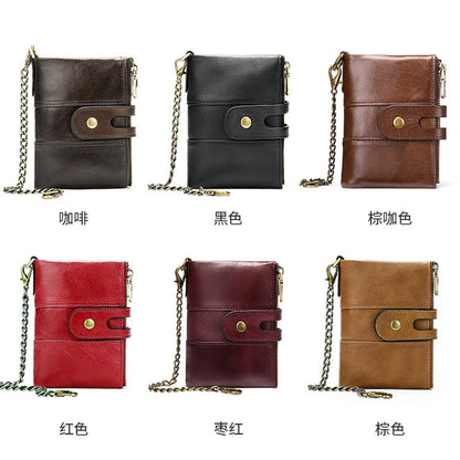 Men's short wallet genuine cowhide leather retro RFID anti-theft card bag 