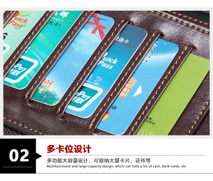 Men's Large Capacity Retro Crazy Horse Clutch Bag Long Wallet Card Holder Multifunctional Men's Handbag 