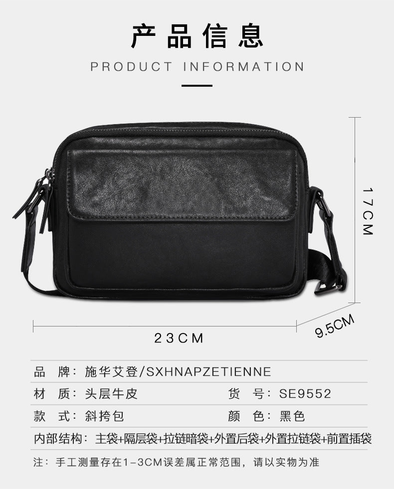 Men's Shoulder Bag Made of Cowhide Genuine Leather High Quality Business Casual Crossbody Bag 