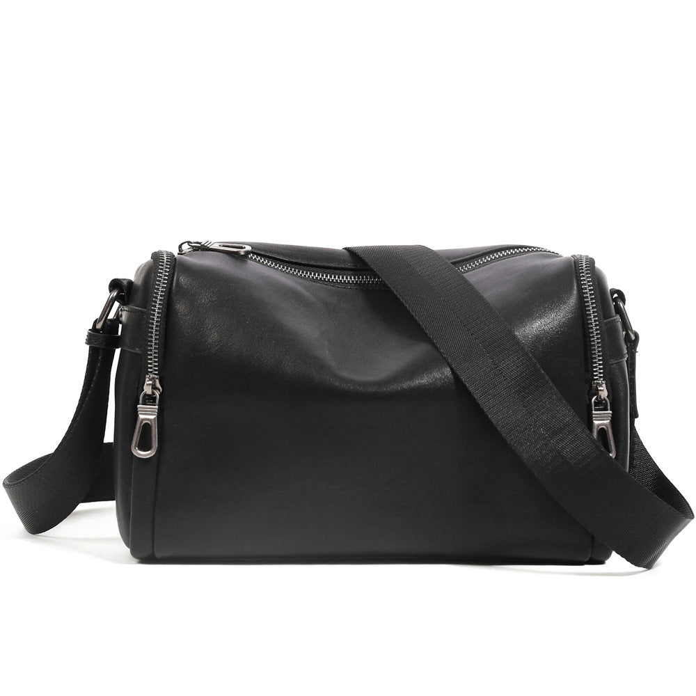 Men's shoulder bag Genuine cowhide leather cylindrical fashion casual large capacity crossbody bag for men 