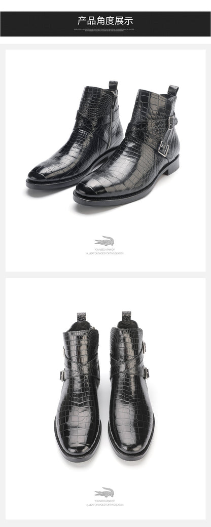 Men's Martin Boots Autumn/Winter Cold Protection Crocodile Skin Genuine Leather Men's Snow Boots 