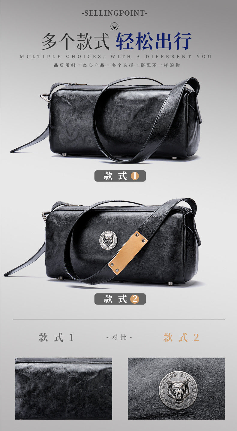 Men's Shoulder Bag Made of Genuine Cowskin Leather with Hand-held Crest High Quality Luxury Fashion Crossbody Bag for Men 