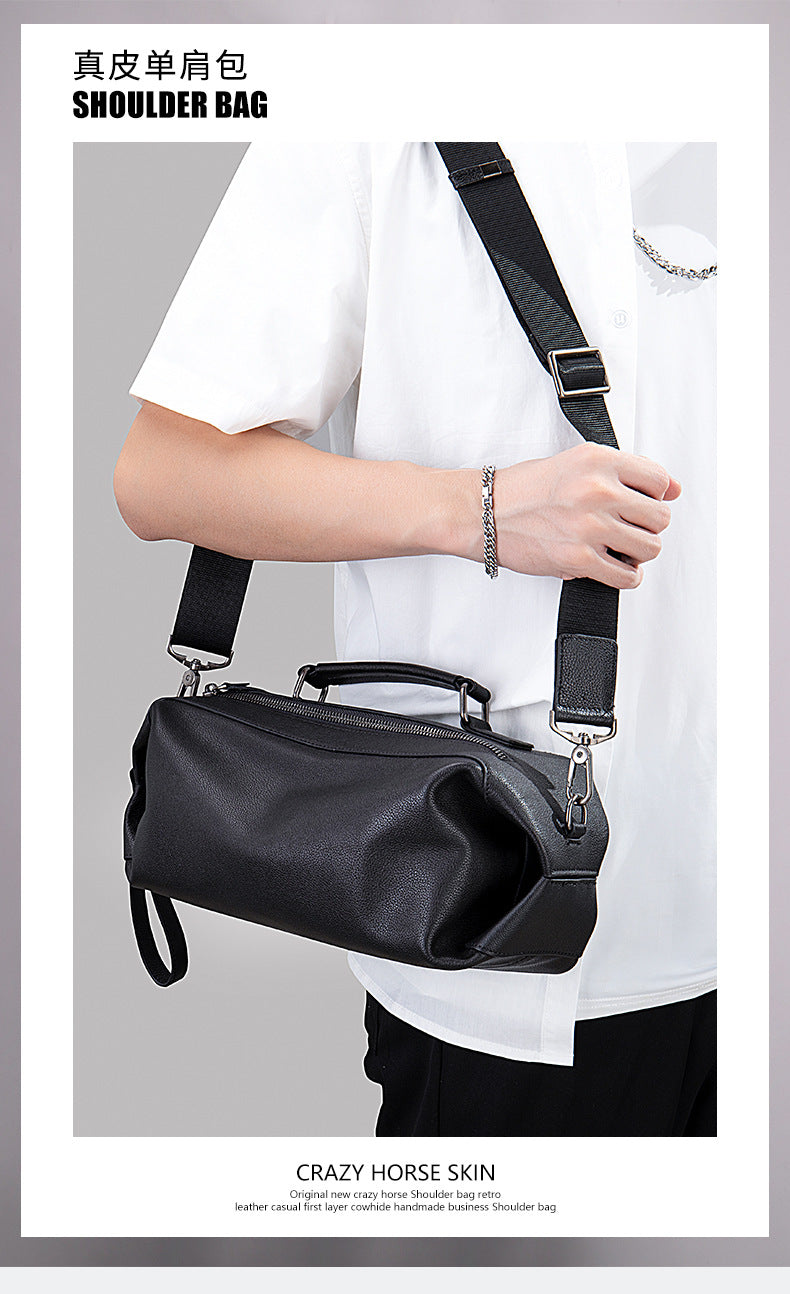 Men's Shoulder Bag Genuine Cowhide Leather Fashion Vintage Crossbody Bag for Men 