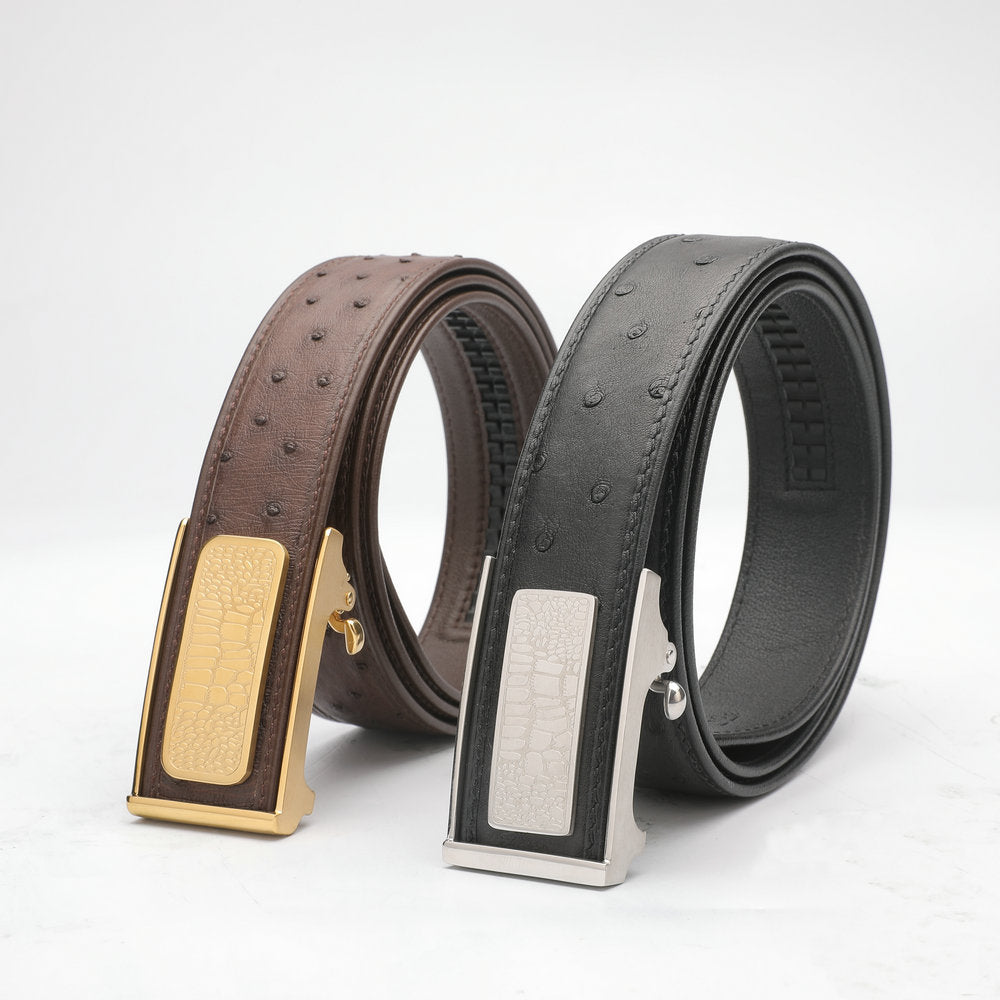 Men's Belt Automatic Buckle Ostrich Skin Genuine Leather Business Casual Men Belt 