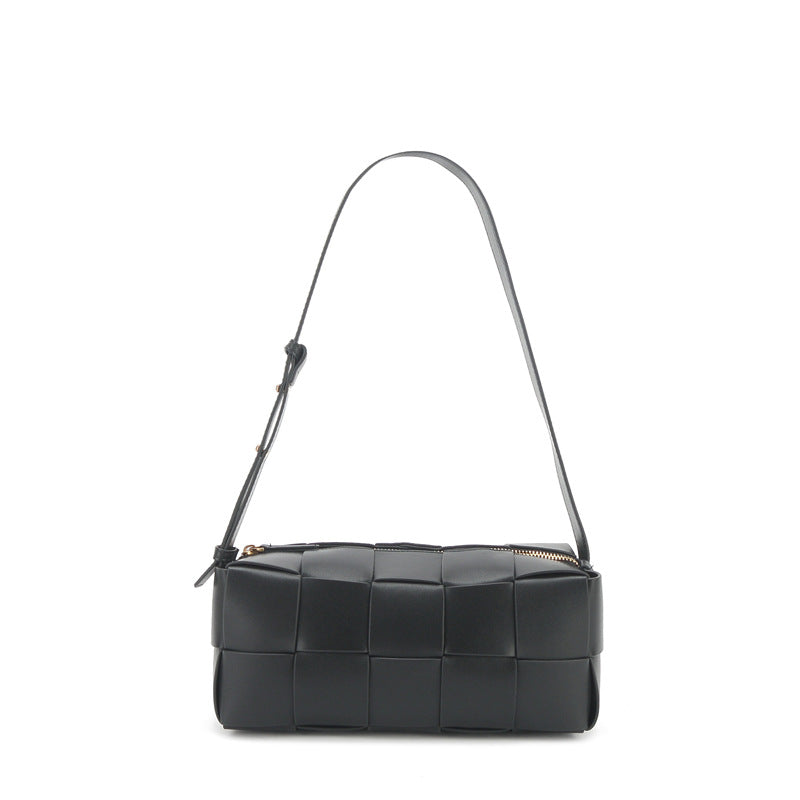 Genuine Leather Ladies Underarm Bag Handbag Zipper Bag Weaving Bag Fashion