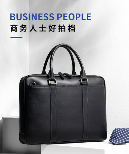 Men's briefcase business genuine cowhide leather casual simple crossbody shoulder bag handbag 