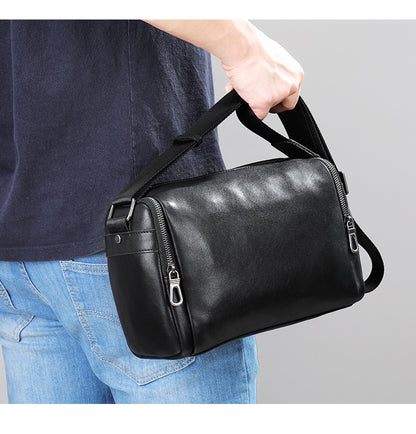 Men's shoulder bag Genuine cowhide leather cylindrical fashion casual large capacity crossbody bag for men 