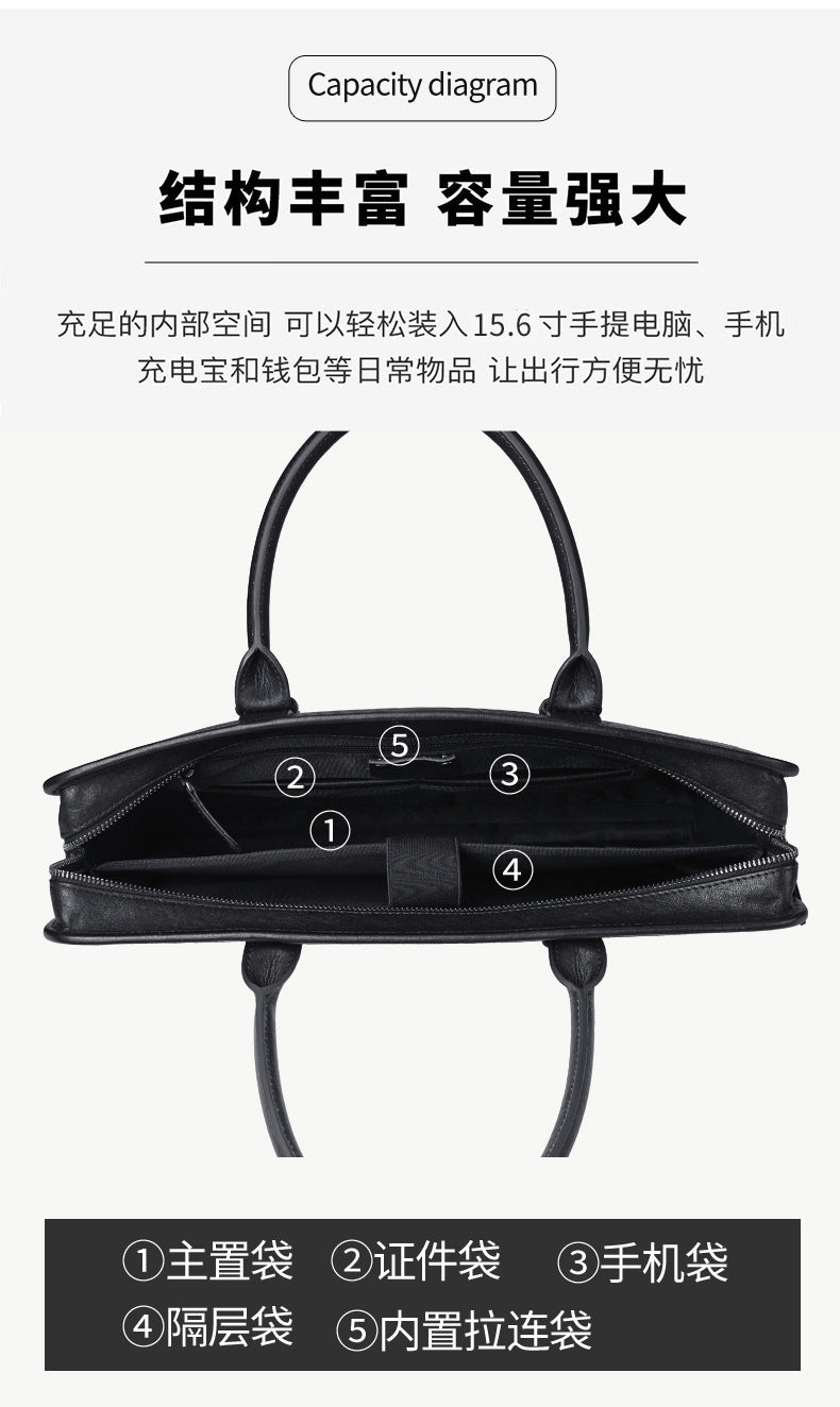 Men's handbag, genuine cowhide leather, handbag, crossbody bag, large capacity computer briefcase 