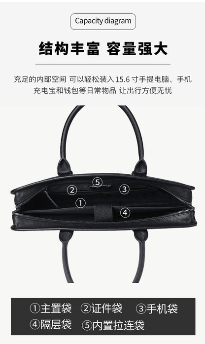 Men's handbag, genuine cowhide leather, handbag, crossbody bag, large capacity computer briefcase 