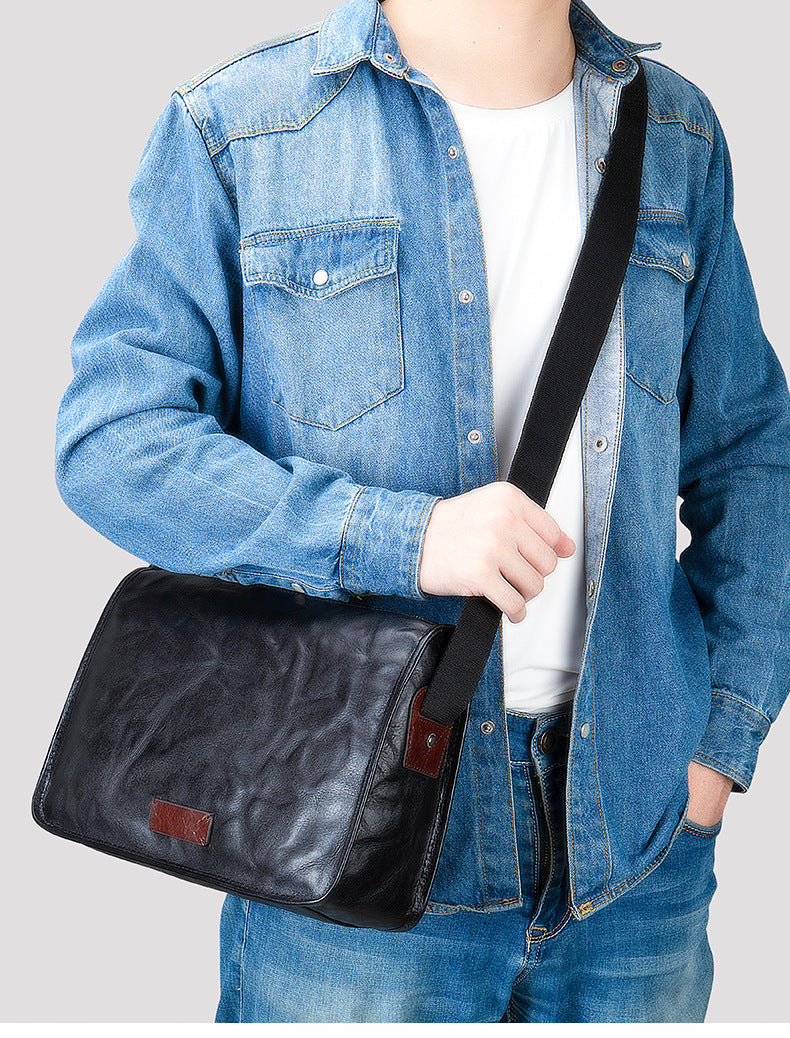 Men's Shoulder Bag Genuine Cowhide Leather Fashion Hand-held Crossbody Bag for Men 