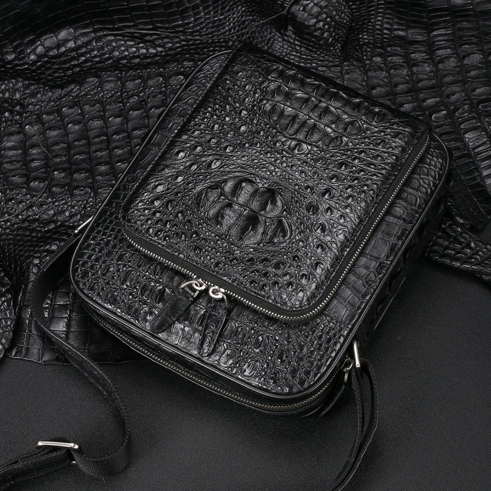 Siamese crocodile skin shoulder bag genuine leather business trip office business crossbody men's bag 