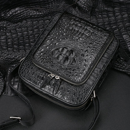 Siamese crocodile skin shoulder bag genuine leather business trip office business crossbody men's bag 