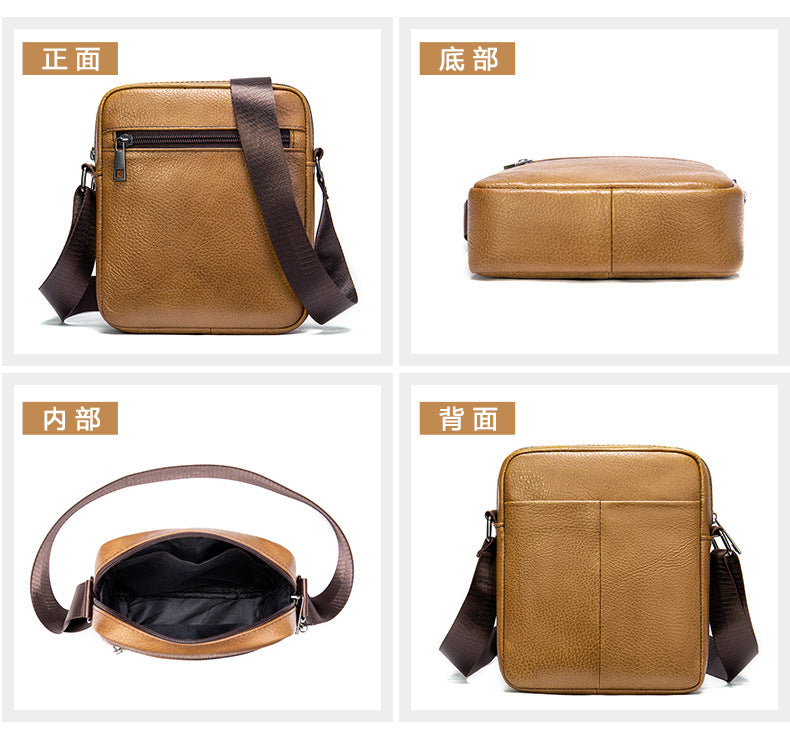 Men's shoulder bag Genuine cowhide leather business commuter lychee pattern crossbody bag for men 