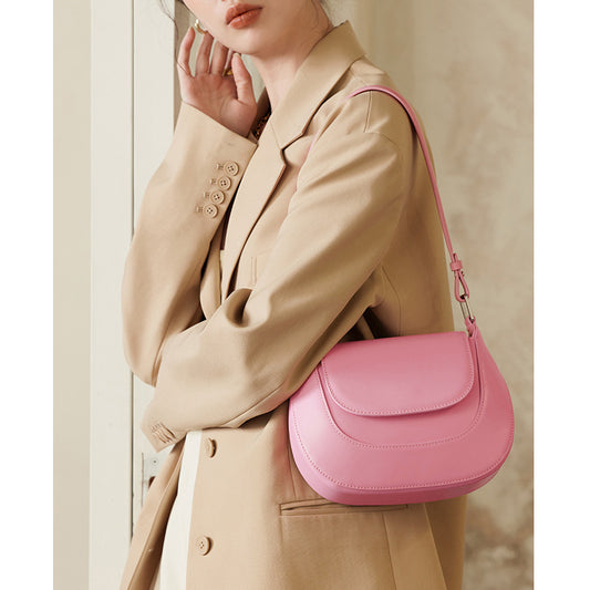 Fashion Saddle Bag Cowhide Crossbody Bag Simple Shoulder Bag Women Goes with Anything