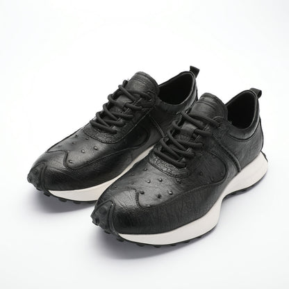 Ostrich skin men's shoes genuine leather sports casual sneakers thick sole wear-resistant breathable men's shoes 
