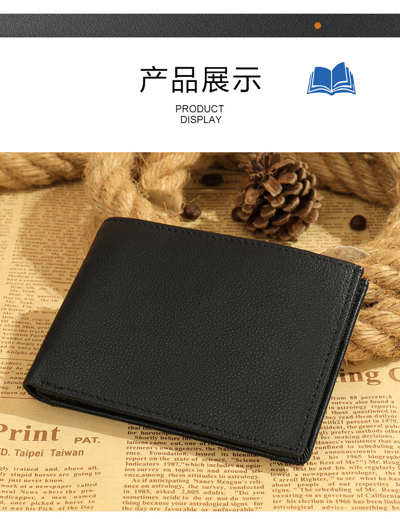 Men's short wallet cowhide magnetic snap anti-theft brush RFID coin card holder card bag wallet for men 