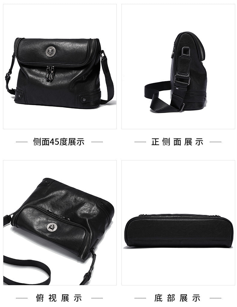Men's shoulder bag, genuine cowhide leather, casual, multi-functional, large capacity, fashion crossbody bag 