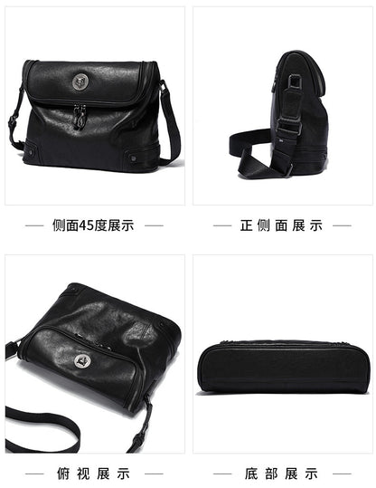 Men's shoulder bag, genuine cowhide leather, casual, multi-functional, large capacity, fashion crossbody bag 