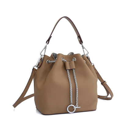 Cowhide Casual Bucket Bag Genuine Leather Women's Bag Band Genuine Shoulder Bags Shoulder Bag