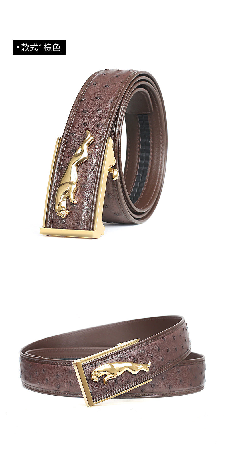Ostrich skin men's belt genuine leather business casual automatic buckle width 3.4cm high quality male belt 