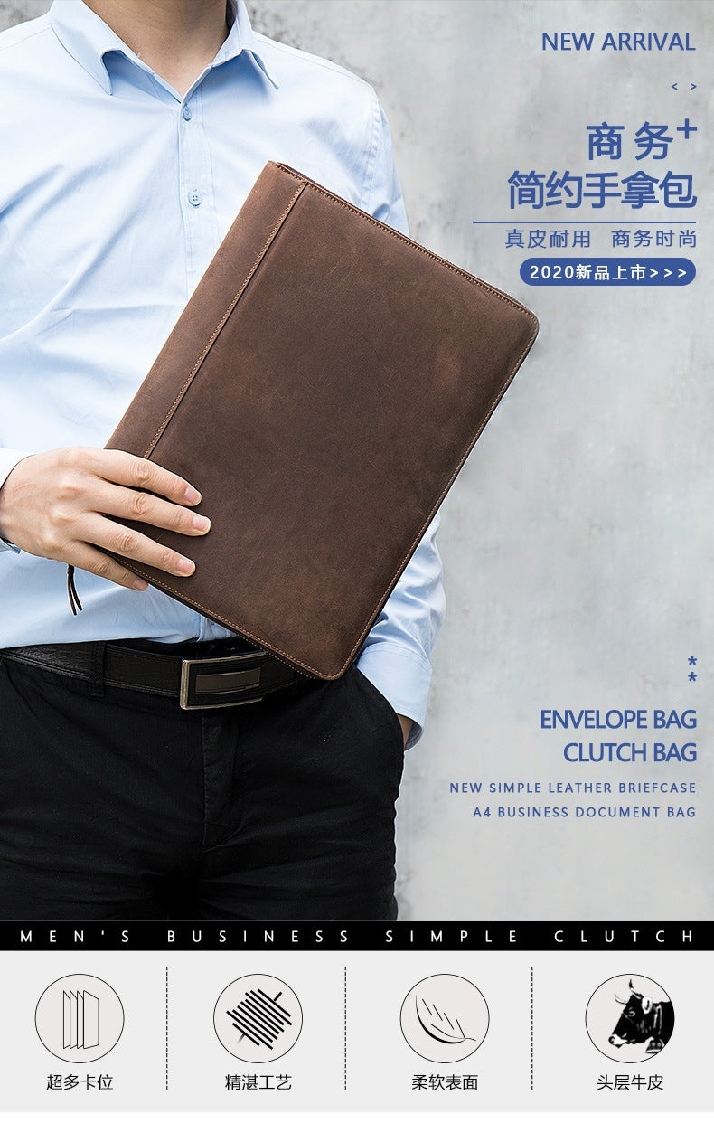 Men's Large Capacity Retro Crazy Horse Clutch Bag Long Wallet Card Holder Multifunctional Men's Handbag 