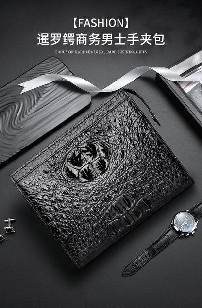 Siamese crocodile skin men's handbag genuine leather large capacity casual business men's bag 