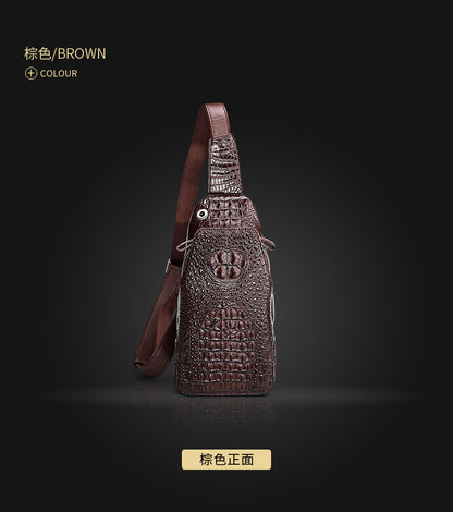 Crocodile bone skin bust bag genuine leather men's bag casual luxury crossbody bag 