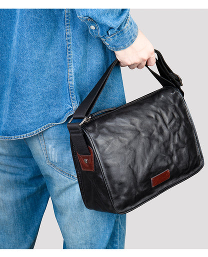 Men's Shoulder Bag Genuine Cowhide Leather Fashion Hand-held Crossbody Bag for Men 