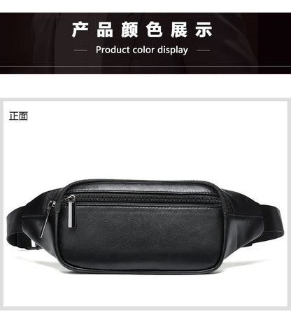 Men's Waist Bag Genuine Sheepskin Leather Simple Retro Waterproof Crossbody Bust Bag 