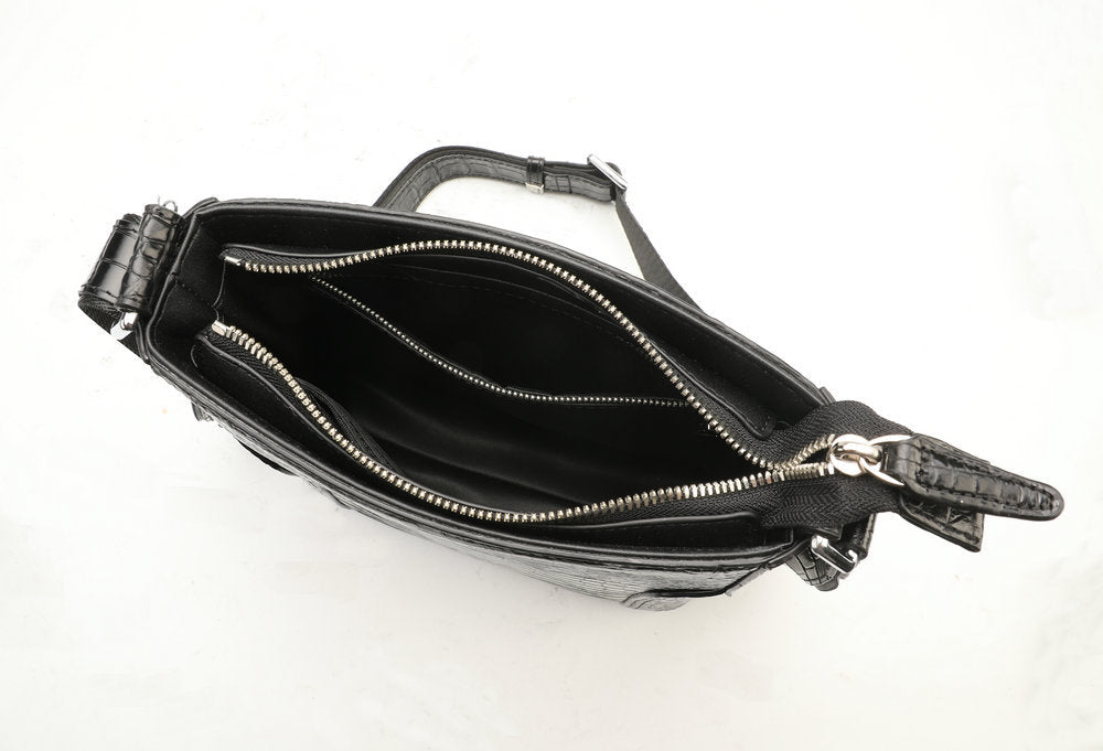 Siamese Crocodile Belly Skin Men's Shoulder Bag Genuine Leather Commuting Business Casual Crossbody Bag with Claws on the Side Edges 