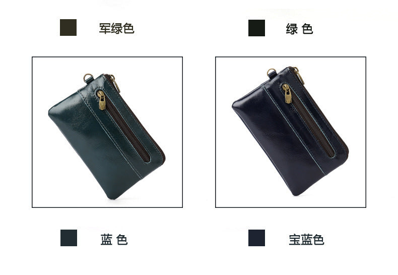 Men's Wallet Cow Leather Retro Casual Zipper Large Capacity Men's Wallet Coin Bag 