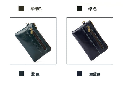 Men's Wallet Cow Leather Retro Casual Zipper Large Capacity Men's Wallet Coin Bag 