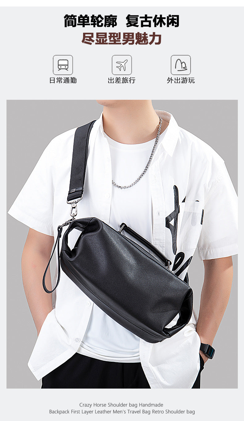 Men's Shoulder Bag Genuine Cowhide Leather Fashion Vintage Crossbody Bag for Men 